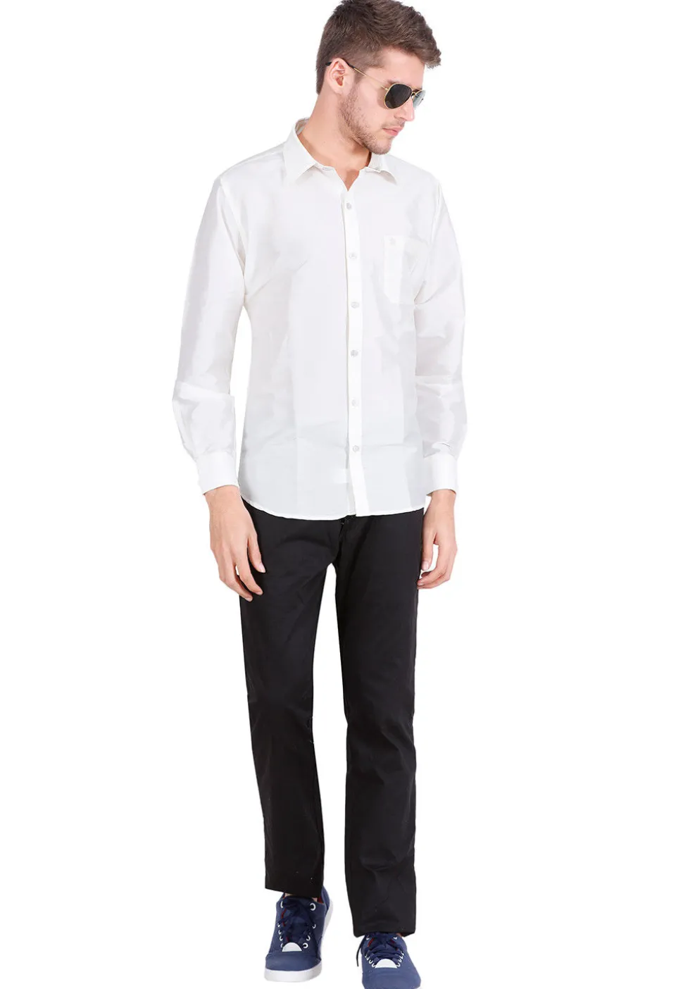 Solid Color Art Silk Shirt in Off White