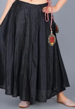 Solid Color Art Silk Skirt in Black