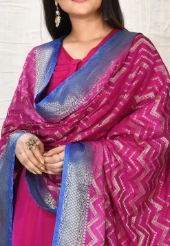Solid Color Art Silk Straight Suit in Fuchsia
