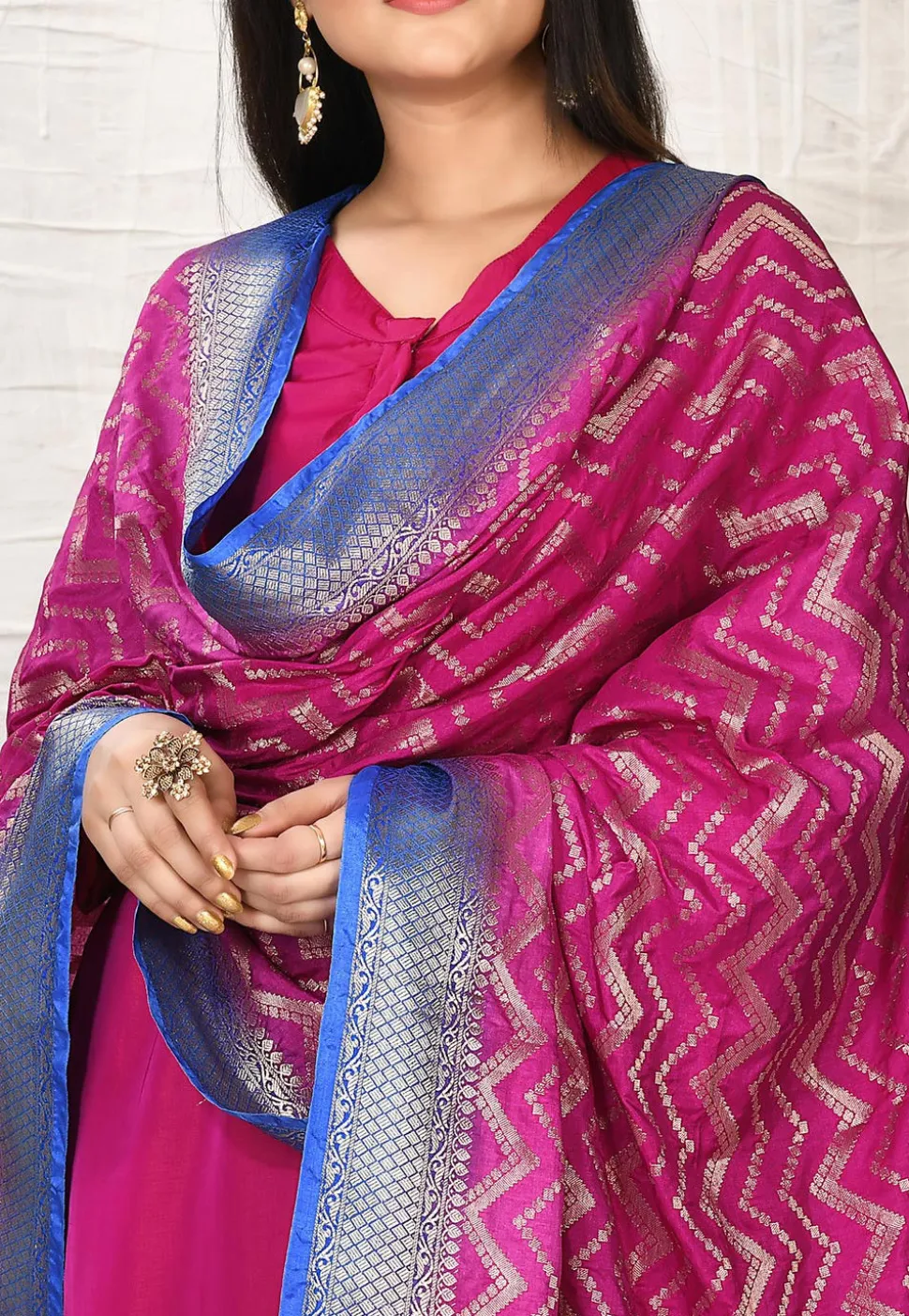 Solid Color Art Silk Straight Suit in Fuchsia
