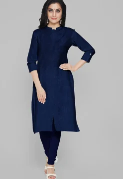 Solid Color Art Silk Straight Cut Suit in Indigo Blue