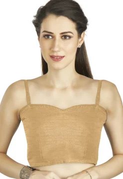 Solid Color Art Silk Strappy Blouse in Beige
