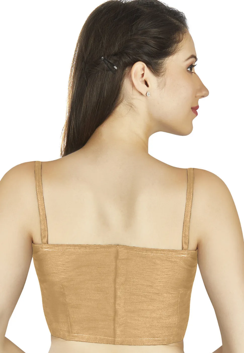 Solid Color Art Silk Strappy Blouse in Beige