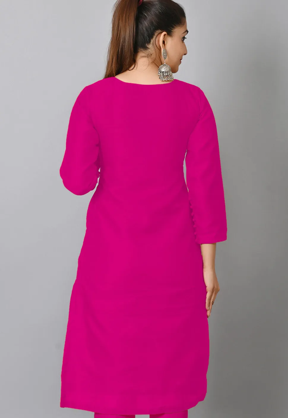 Solid Color Art Silk Straight Kurta in Pink
