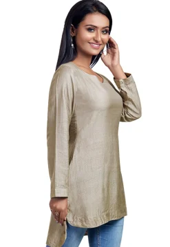 Solid Color Art Silk Tunic in Light Fawn