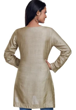 Solid Color Art Silk Tunic in Light Fawn