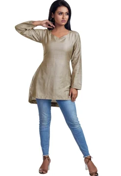 Solid Color Art Silk Tunic in Light Fawn