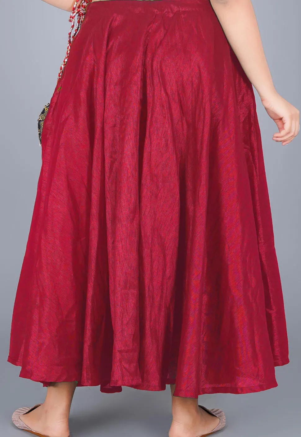 Solid Color Art Silk Umbrella Skirt in Maroon