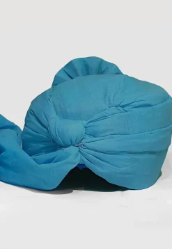 Solid Color Chanderi Cotton Turban in Teal Blue
