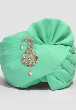 Solid Color Chanderi Cotton Turban in Sea Green