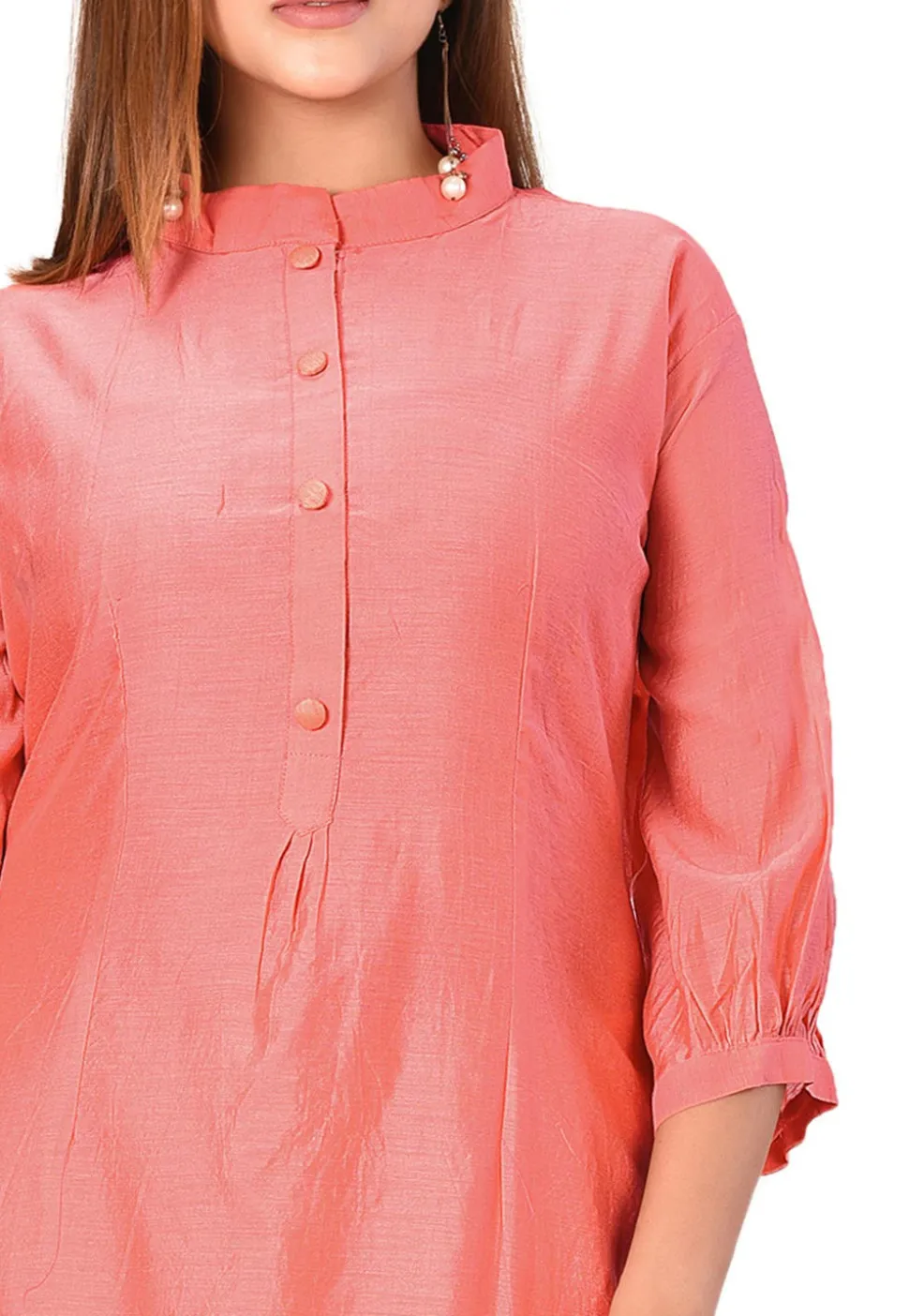 Solid Color Chanderi Cotton Straight Kurta in Peach