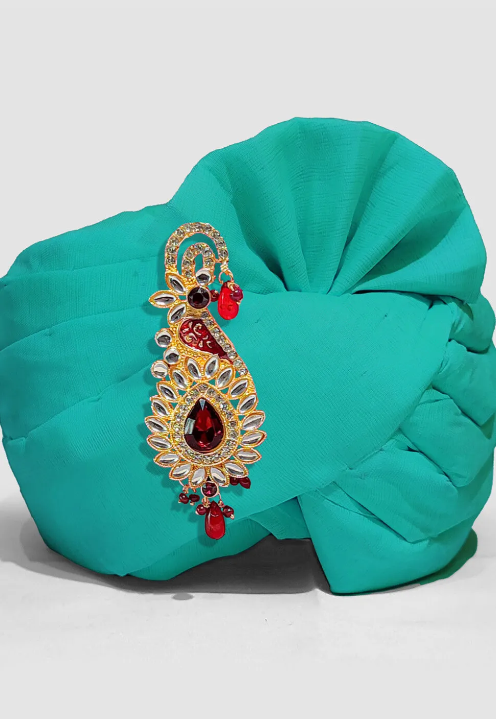 Solid Color Chanderi Cotton Turban in Teal Green
