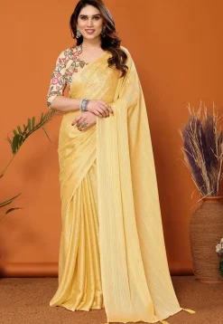 Solid Color Chiffon Brasso Saree in Yellow