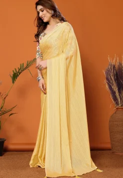 Solid Color Chiffon Brasso Saree in Yellow