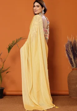 Solid Color Chiffon Brasso Saree in Yellow
