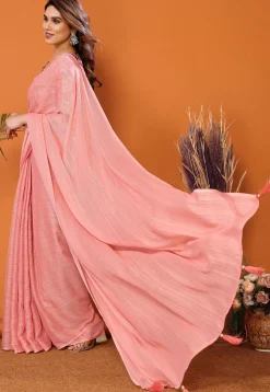 Solid Color Chiffon Brasso Saree in Pink