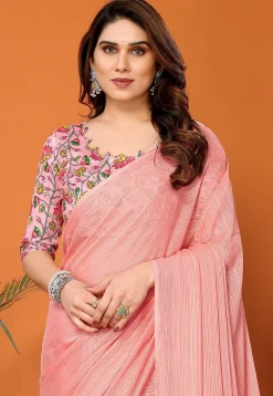 Solid Color Chiffon Brasso Saree in Pink