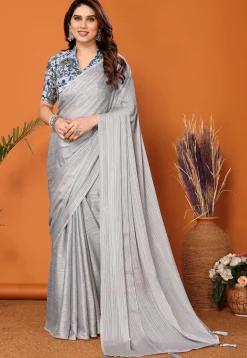 Solid Color Chiffon Brasso Saree in Grey