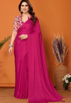 Solid Color Chiffon Brasso Saree in Magenta