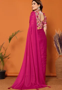 Solid Color Chiffon Brasso Saree in Magenta