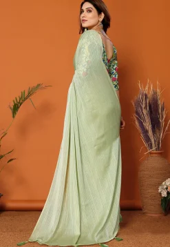 Solid Color Chiffon Brasso Saree in Pastel Green