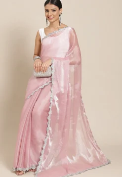 Solid Color Chinon Saree in Light Pink