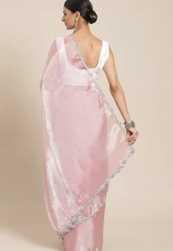 Solid Color Chinon Saree in Light Pink