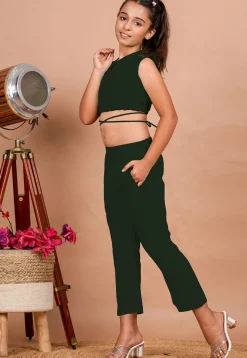 Solid Color Cotton Adjustable Dori Crop Top Set in Dark Green