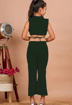 Solid Color Cotton Adjustable Dori Crop Top Set in Dark Green