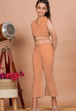 Solid Color Cotton Adjustable Dori Crop Top Set in Peach