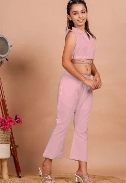 Solid Color Cotton Adjustable Dori Crop Top Set in Baby Pink
