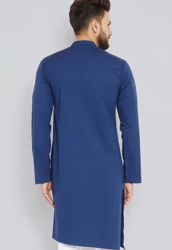 Solid Color Cotton Asymmetric Kurta in Blue