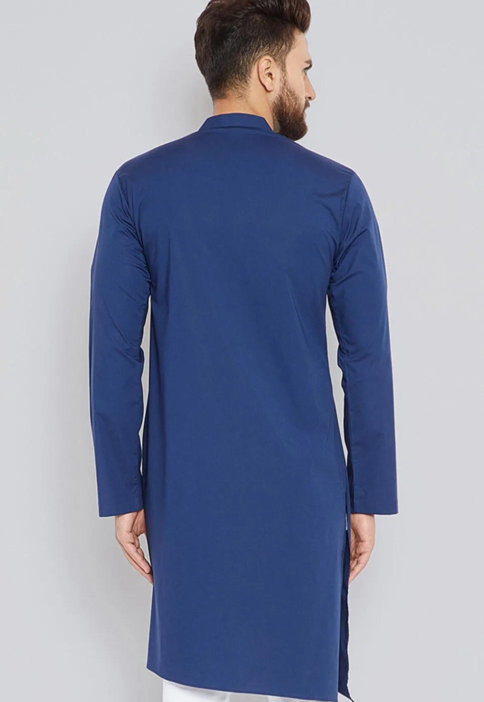 Solid Color Cotton Asymmetric Kurta in Blue