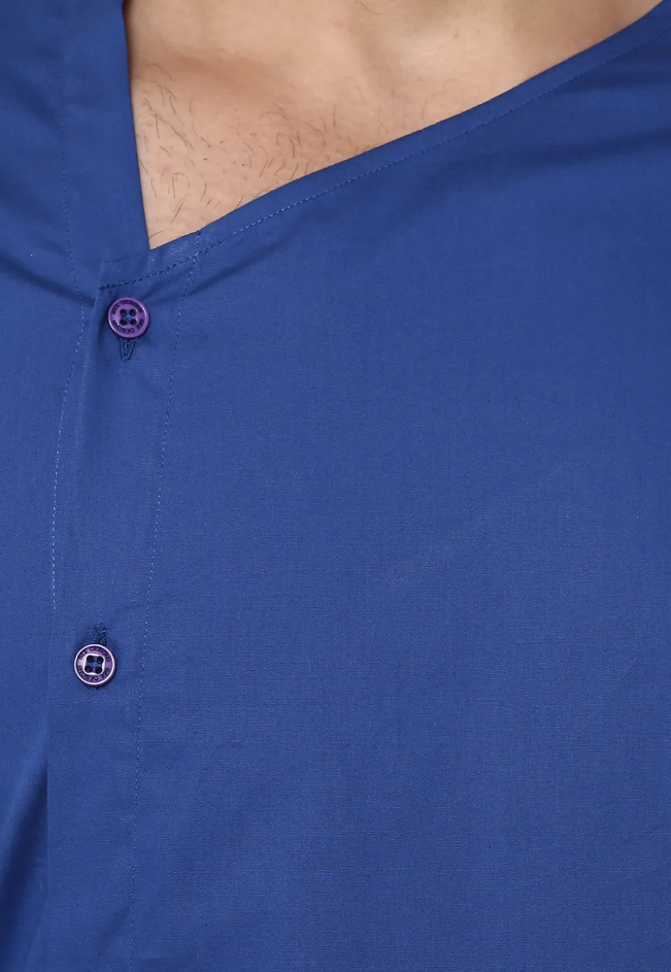 Solid Color Cotton Asymmetric Kurta in Dark Blue