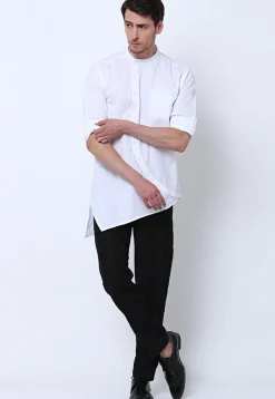 Solid Color Cotton Asymmetric Short Kurta in White