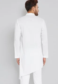 Solid Color Cotton Asymmetric Kurta in White