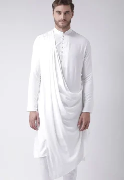 Solid Color Cotton Asymmetric Cowl Style Kurta in White