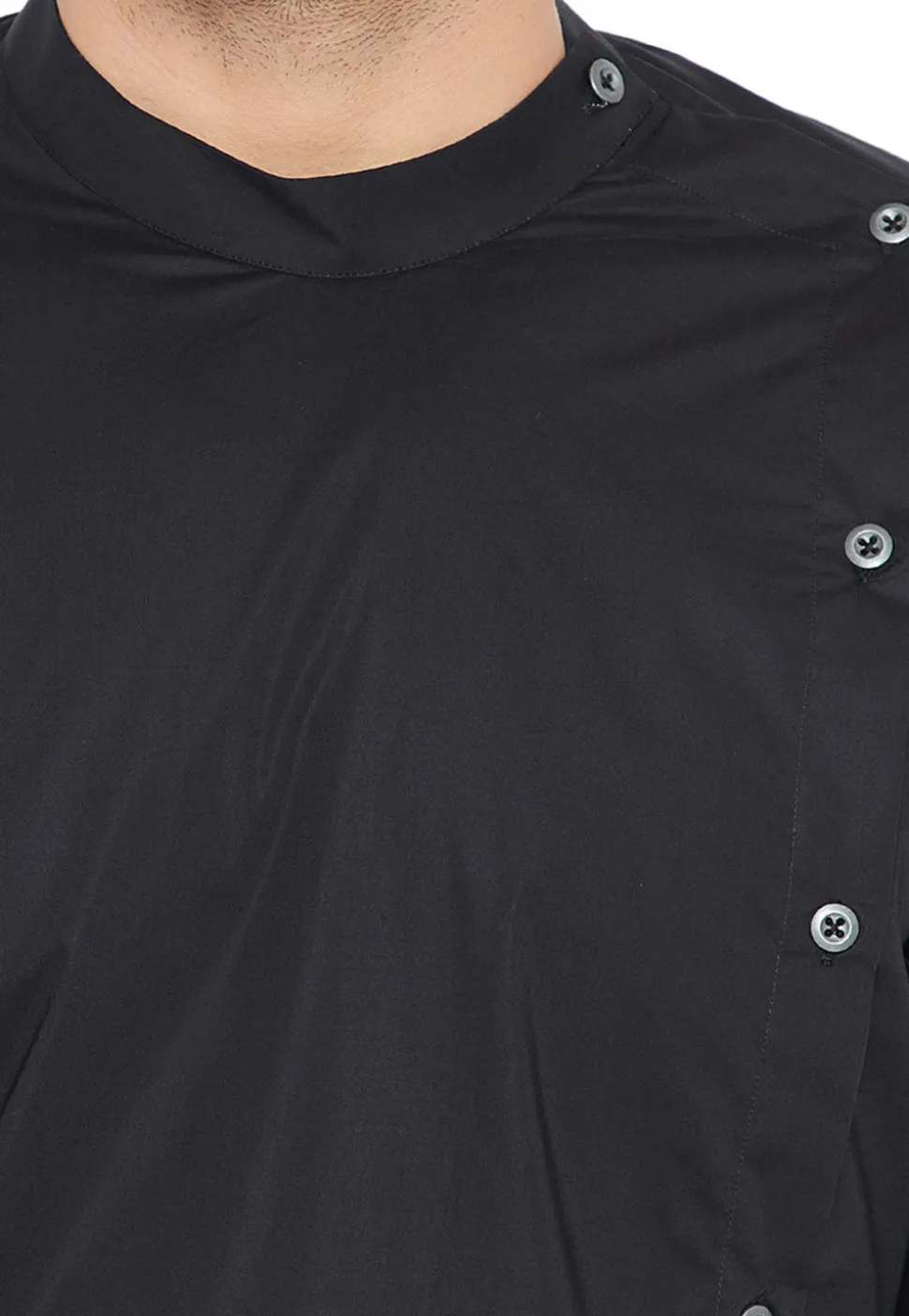 Solid Color Cotton Asymmetric Kurta in Black