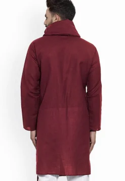 Solid Color Cotton Asymmetric Kurta in Wine