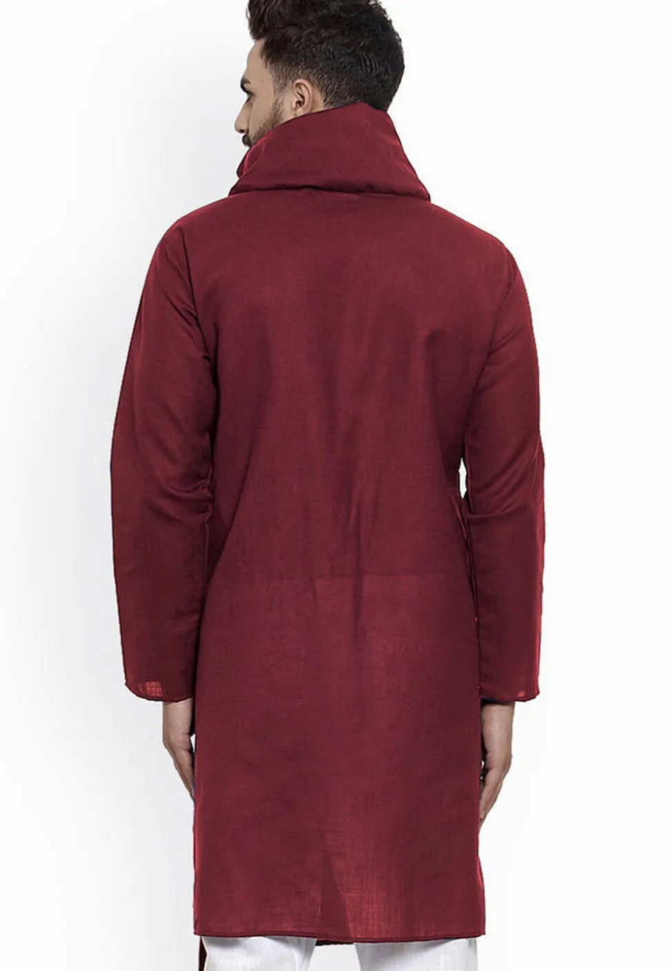 Solid Color Cotton Asymmetric Kurta in Wine
