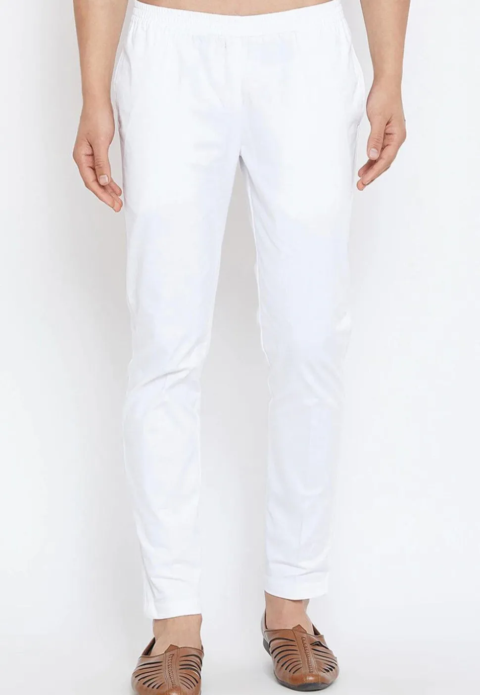 Solid Color Cotton Asymmetric Kurta Set in White