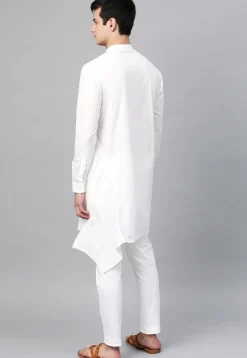 Solid Color Cotton Asymmetric Kurta Set in White