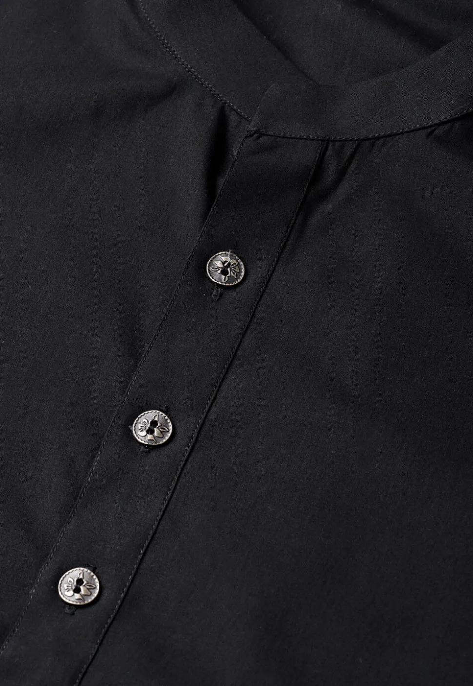 Solid Color Cotton Asymmetric Kurta Set in Black