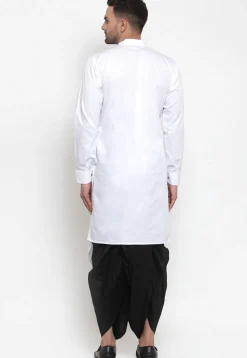 Solid Color Cotton Asymmetric Dhoti Kurta in White