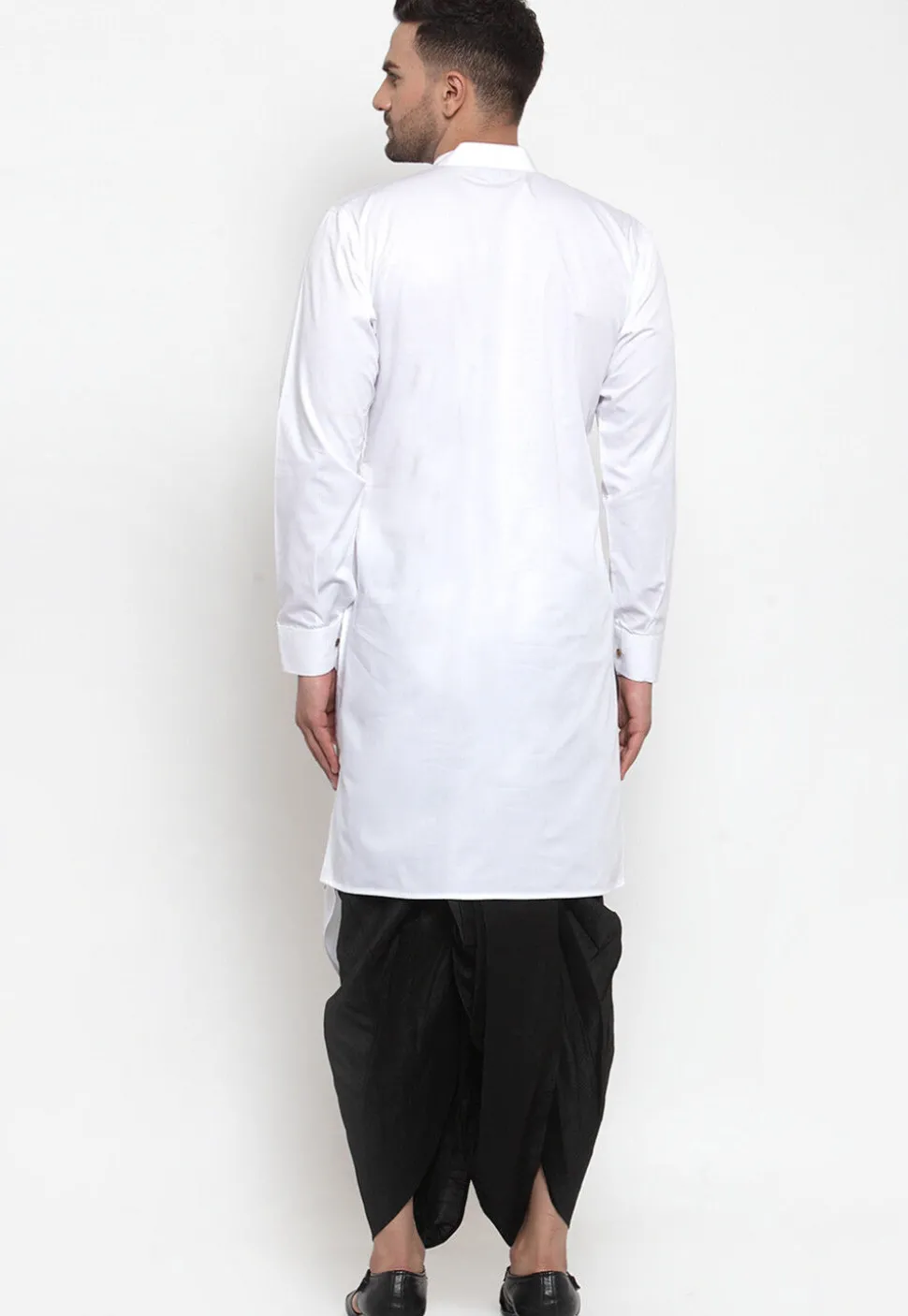 Solid Color Cotton Asymmetric Dhoti Kurta in White