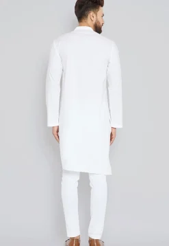 Solid Color Cotton Asymmetric Kurta Set in White