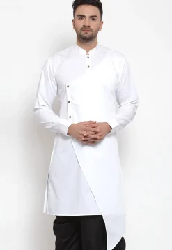 Solid Color Cotton Asymmetric Kurta in White