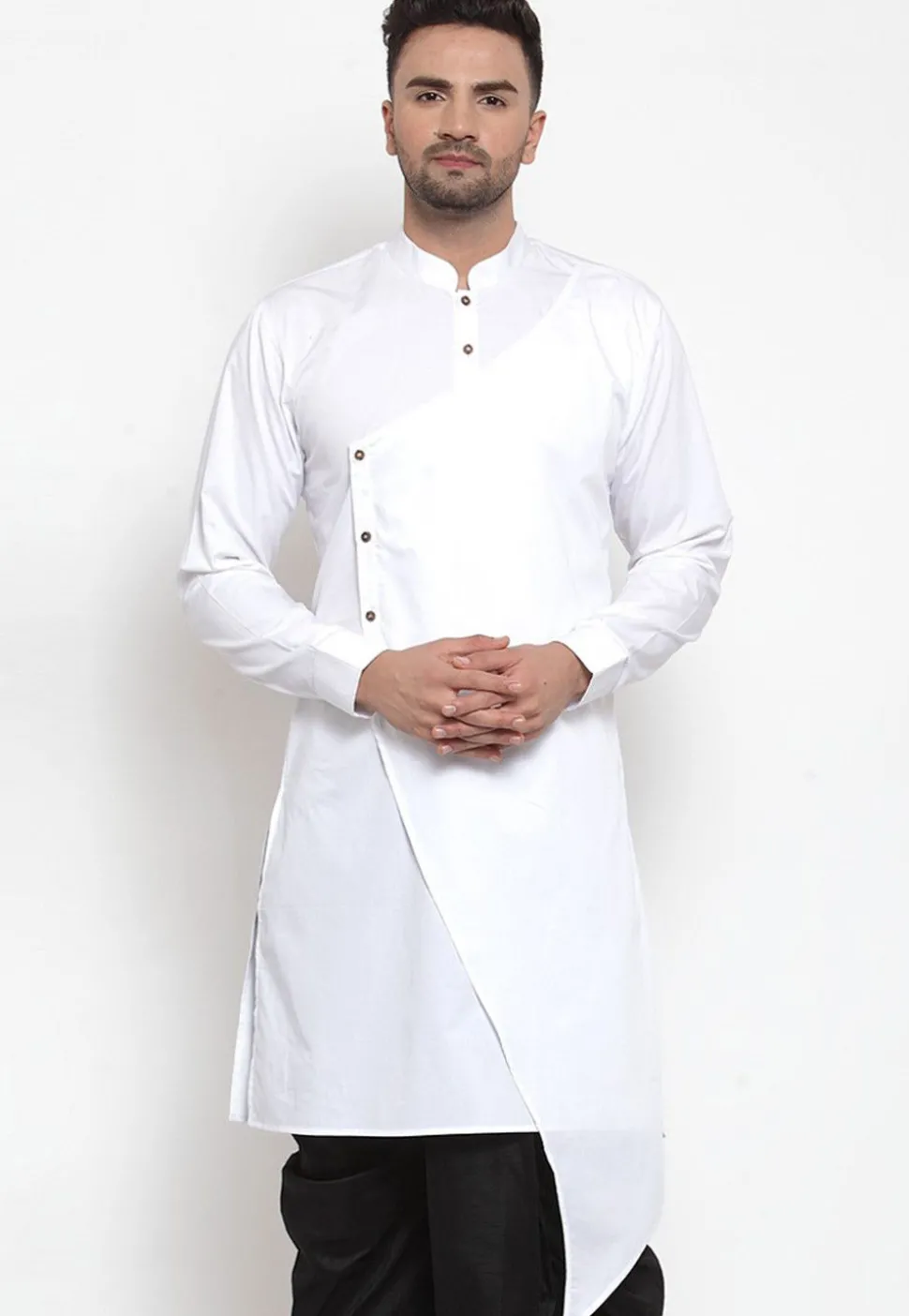 Solid Color Cotton Asymmetric Kurta in White