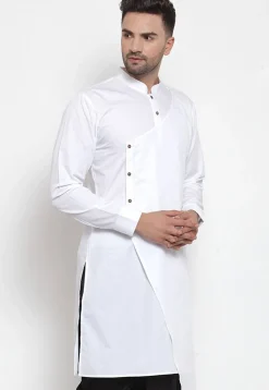 Solid Color Cotton Asymmetric Kurta in White