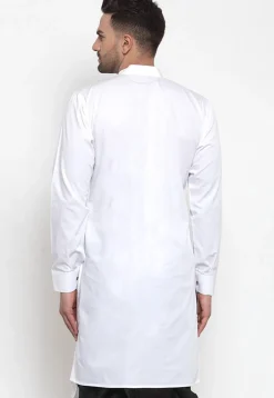 Solid Color Cotton Asymmetric Kurta in White